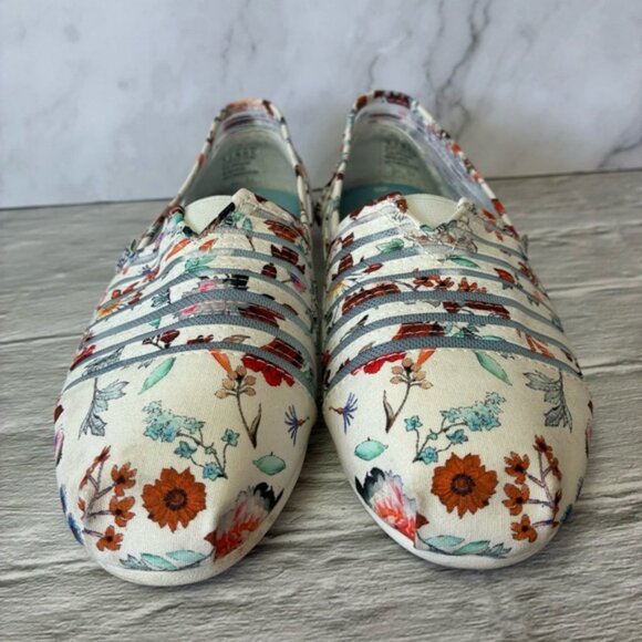 Skechers BOBS Women's Plush-Daisy Darling Sheer Panel Floral Slip Ballet Flat - Picture 3 of 15